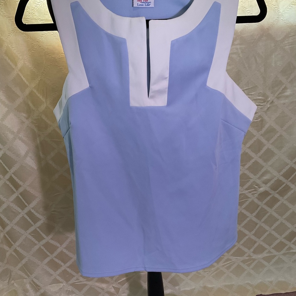 Gretchen Scott Blue and White knit tank top-with built in bra. Size XL